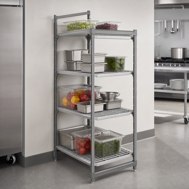 Product image #3 for Cambro Camshelving Basics Plus 4-Tier Stationary Vented Polymer Shelving Starter Unit, 18 x 54 x 64 Inches, Brushed Graphite