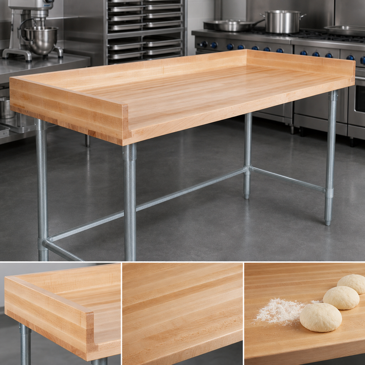 Product image #3 for John Boos DNB14 60-Inch x 36-Inch Wood Top Bakers' Table with 1-3/4-Inch Northern Hard Rock Maple Top and Galvanized Base