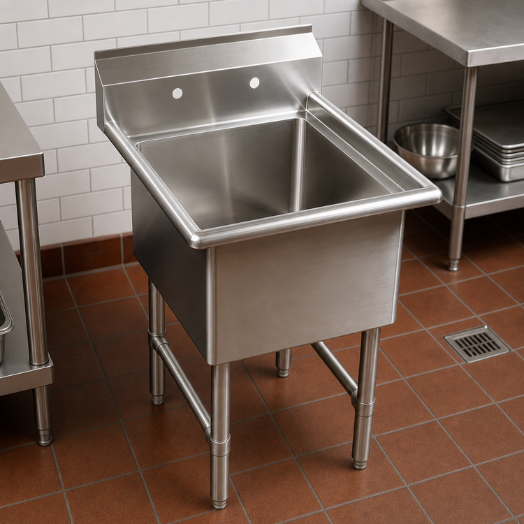 Product image #3 for 1-Compartment Economy Stainless Steel Floor Model Sink with 24 x 24 x 12-Inch Compartment and 9-Inch Backsplash