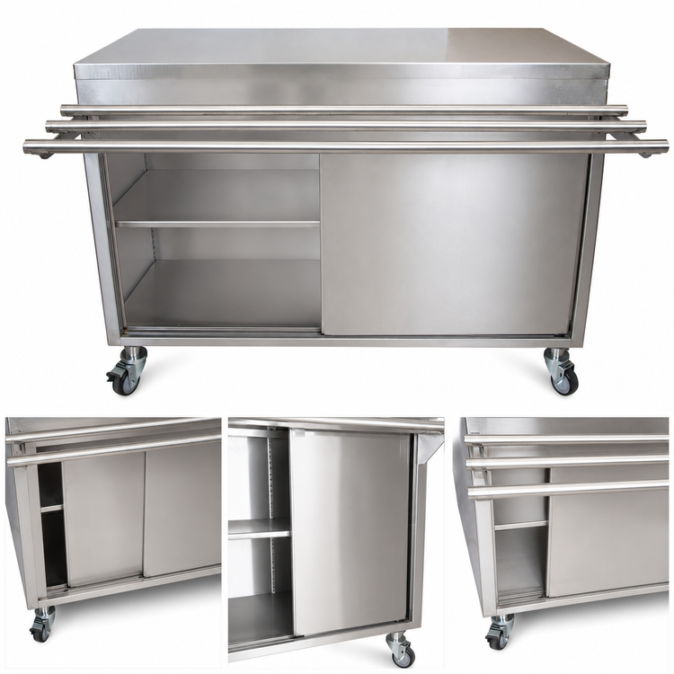 Product image #3 for BK Resources 48" x 24" Stainless Steel Serving Counter with Sliding Door and Drop Shelf