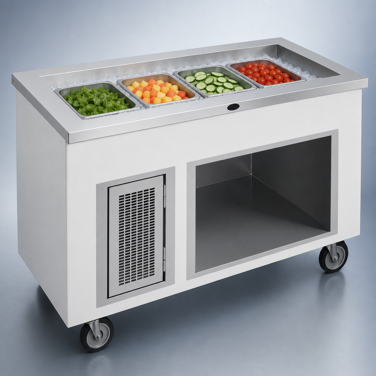 Product image #3 for Randell RANFG IC-4 Mobile Ice-Cooled 4-Pan Cold Pan Serving Station, 60-Inch, Enclosed Base
