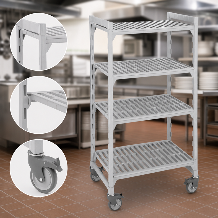 Product image #4 for Cambro Camshelving Premium 4-Tier Vented Mobile Starter Unit, 21-Inch Deep x 48-Inch Long x 67-1/4-Inch High, Speckled Gray