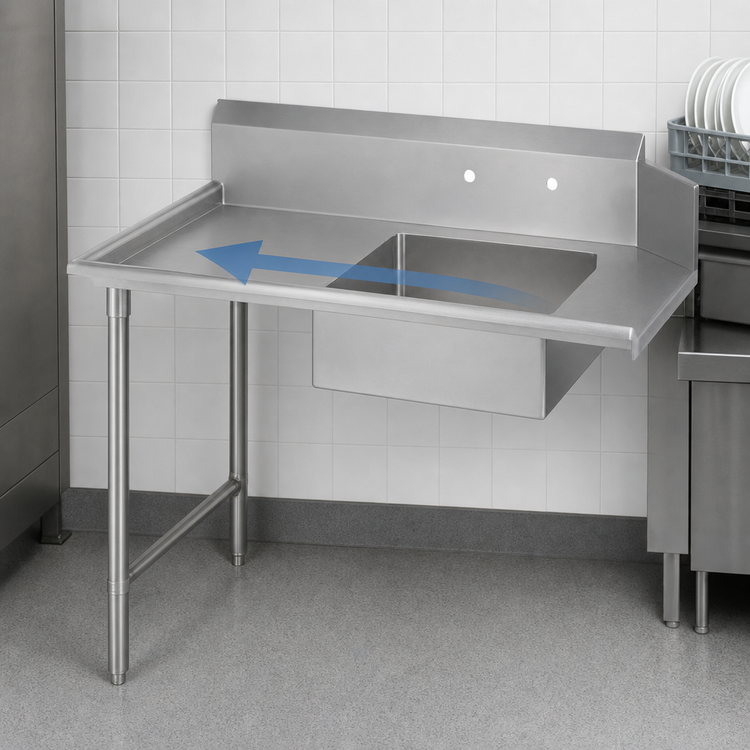 Product image #3 for John Boos Pro-Bowl Straight Soiled Dishtable with 16" x 20" x 8" Pre-Rinse Bowl, Right-to-Left, 26 Inch Wide