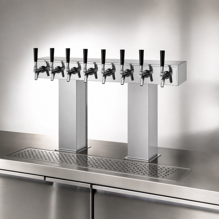 Product image #3 for Perlick Bridge Tee Extra High Countertop Glycol-Cooled Draft Beer Tower, 8 Faucets, Stainless Steel