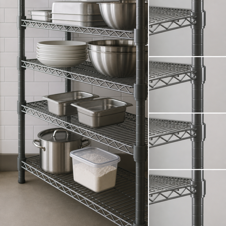 Product image #3 for Valu-Master Quad-Adjust Wire Shelf, 54 x 24 Inches, 600 lb. Capacity, Pewter Gray Epoxy Finish