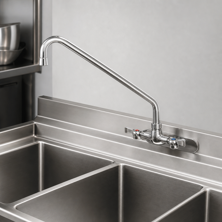 Product image #3 for Advance Tabco Heavy Duty Commercial Faucet with 14-Inch Swing Spout, 8-Inch Centers, Backsplash Mount, Lead Free