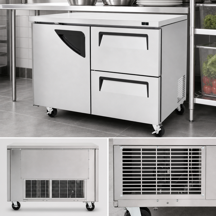 Product image #3 for Turbo Air Super Deluxe Two-Section Undercounter Freezer with Door and Drawers, 48-1/2 Inch, Stainless Steel