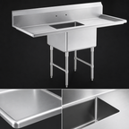 Thumbnail image #3 for Steel Works Stainless SWS1C242414-18LR-316 Stainless Steel Floor Sink, 1 Compartment, 24 x 24 x 14-Inch Bowl, Left/Right Drainboards, 60-Inch
