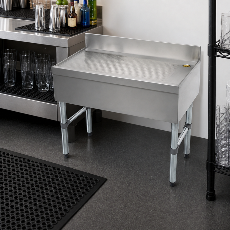 Product image #3 for Advance Tabco Special Value Series Free-Standing Stainless Steel Underbar Drainboard with 4-Inch Backsplash, 18 x 21 x 33 Inches