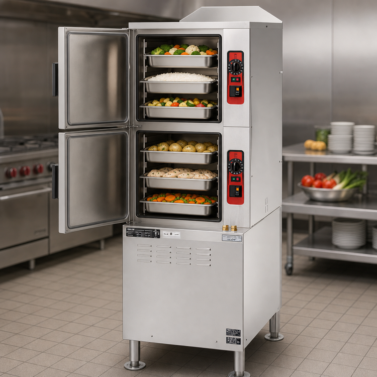 Product image #3 for Vulcan ET Series PowerSteam Electric Convection Steamer with 24-Inch Cabinet Base, 2 Compartments, 6 Pan Capacity