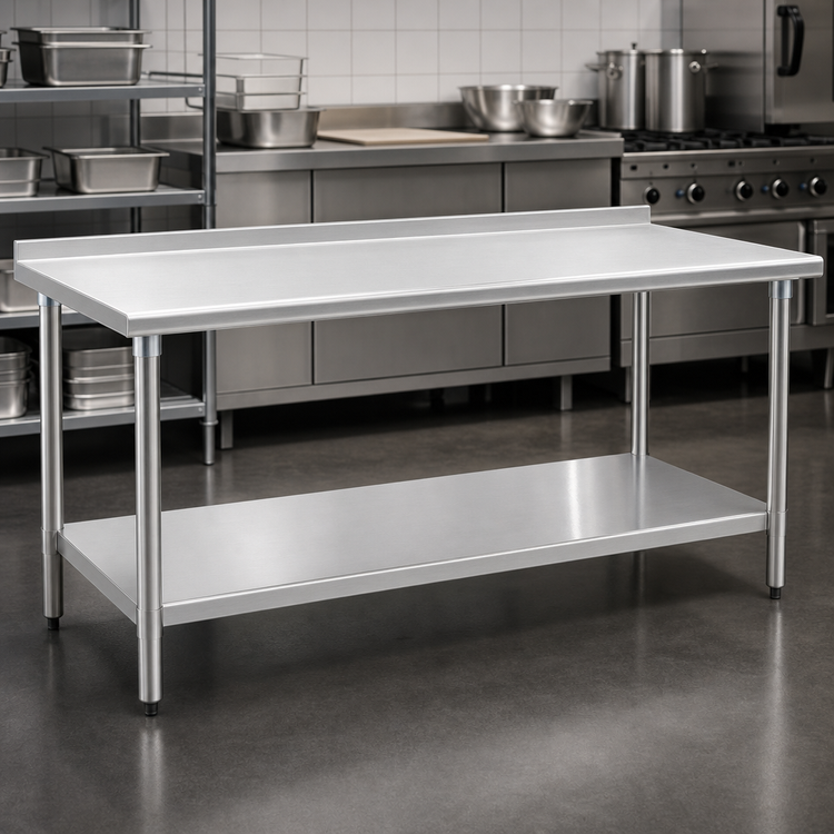 Product image #3 for Eagle Budget Series 120-Inch x 24-Inch 430 Stainless Steel Work Table with Rear Upturn and Adjustable Undershelf