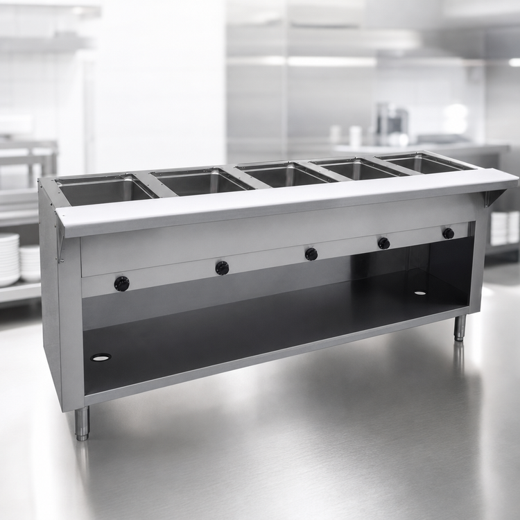 Product image #3 for Advance Tabco Triumph Supreme Stainless Steel 5-Well LP Gas Hot Food Table with Enclosed Base and Open Undershelf