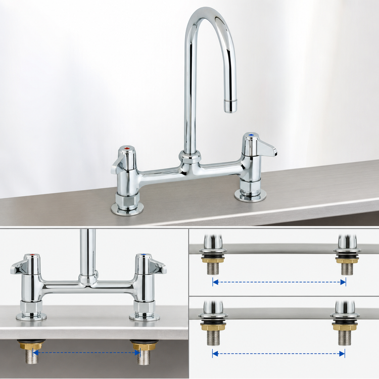 Product image #3 for equip 8-Inch Deck Mount Low-Lead Mixing Faucet with 5-1/2-Inch Swivel Gooseneck and Lever Handles