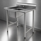 Thumbnail image #3 for Eagle Group 412-16-1-18R-X Single-Compartment 430 Stainless Steel Floor Sink with 18-Inch Right Drainboard, 16 x 20 x 10-1/2-Inch Bowl