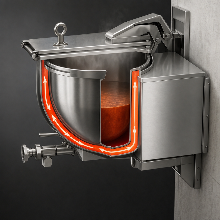 Product image #3 for Legion 80-Gallon Full-Jacketed Stationary Wall-Mount Direct Steam Kettle with Mixer