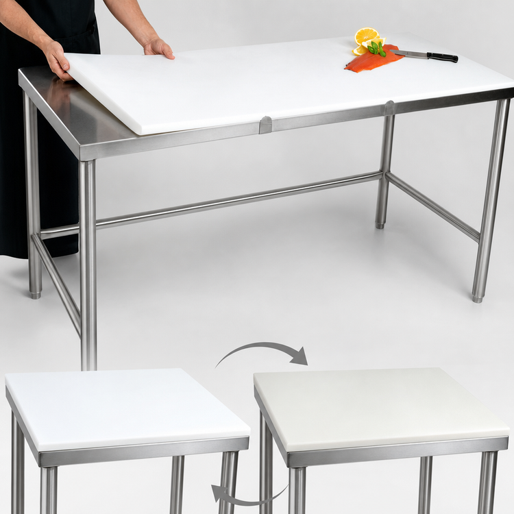 Product image #3 for John Boos 120-Inch x 36-Inch Reversible Poly Top Trimming Table with Stainless Steel Base