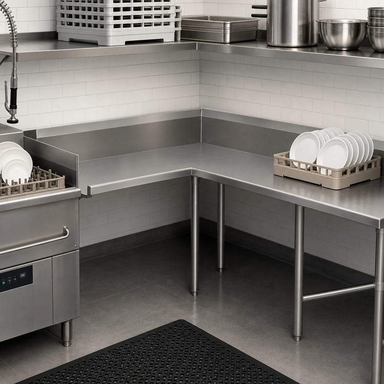 Product image #3 for Pro-Bowl L-Shaped Clean Corner Dishtable, 60" Machine-To-Corner x 72" Corner-To-End, Left-To-Right, 16 Gauge 300 Series Stainless Steel