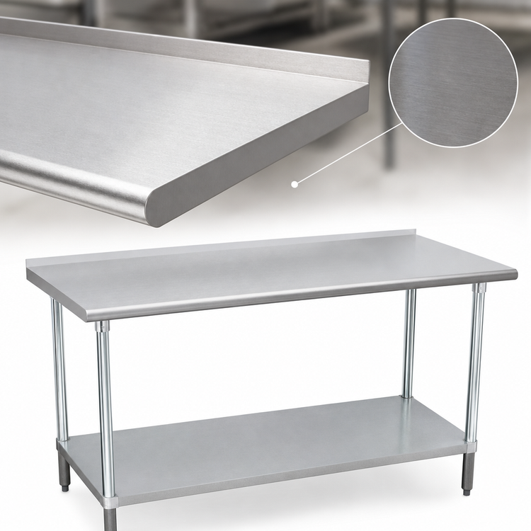 Product image #3 for Advance Tabco 72" x 30" 16-Gauge 430 Stainless Steel Work Table with Galvanized Undershelf and 1-1/2" Rear Up-Turn