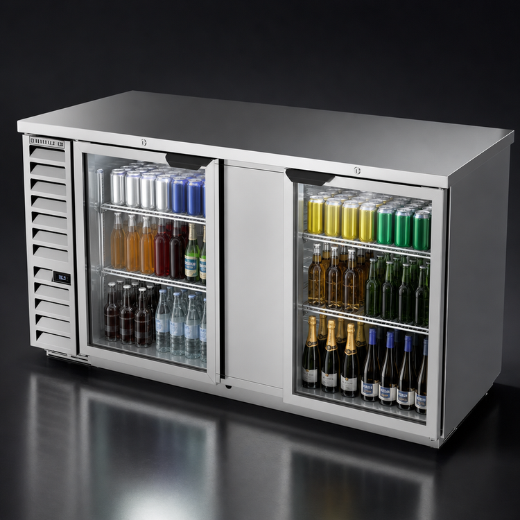 Product image #3 for Beverage-Air BB68HC-G-S Two-Section Glass Door Back Bar Refrigerator, 68 Inch Wide, Self-Contained