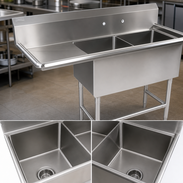 Product image #3 for John Boos Pro-Bowl Commercial 2-Compartment Stainless Steel Sink with Left Drainboard, 82-3/16" W x 29-1/2" D x 44-1/16" H