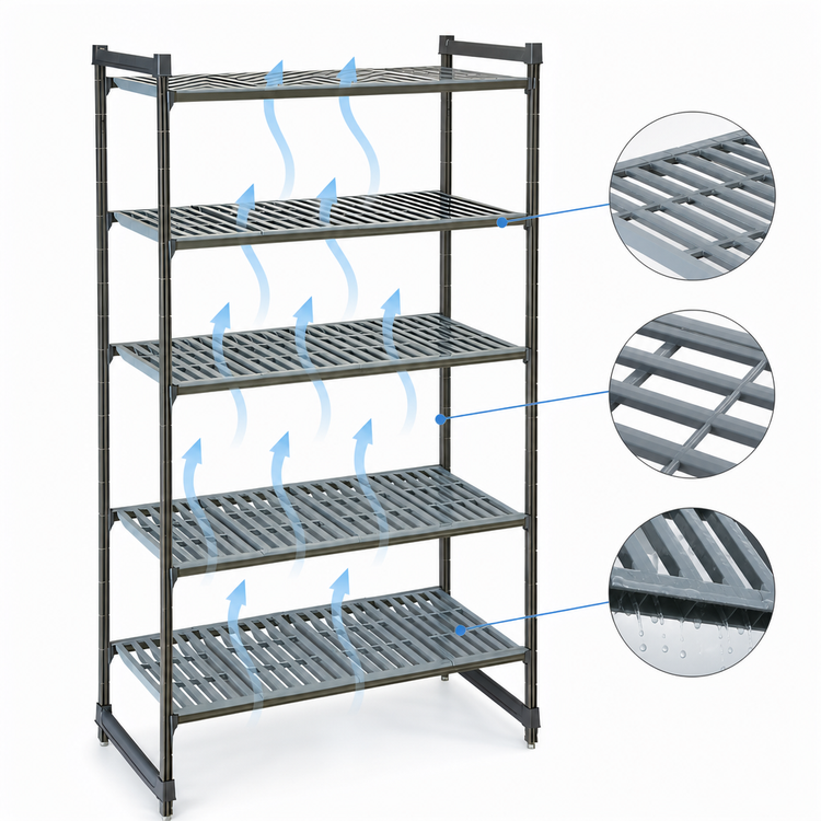 Product image #3 for Cambro Camshelving Basics Plus 24" x 48" x 84" 5-Shelf Stationary Starter Unit with Vented Shelf Plates, Brushed Graphite