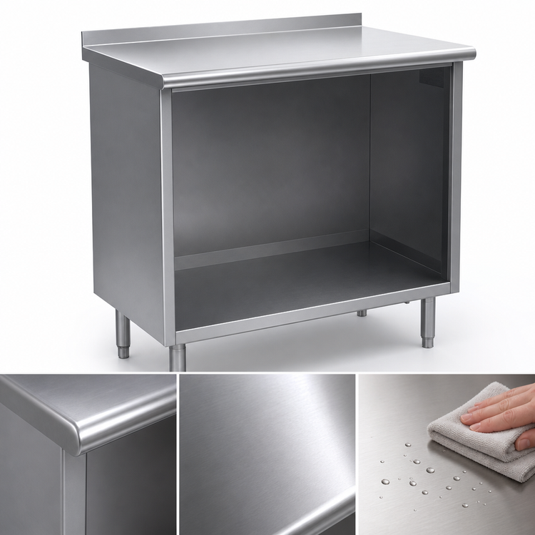 Product image #3 for Spec-Master Open Front Cabinet Base Work Table, 84 x 30 Inches, 14-Gauge 304 Stainless Steel Top