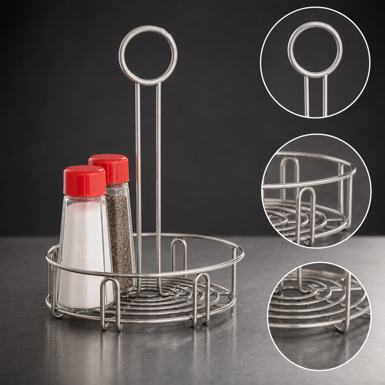 Product image #3 for Vollrath Round Wire Condiment Caddy for Four 12 Oz Squeeze Bottles and Salt & Pepper Shakers