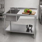 Thumbnail image #3 for Klinger's Trading STB3048BL 48" x 30" Left-Side Prep Sink Work Table, 18-Gauge 304 Stainless Steel, Marine Edge, Undershelf, 2" Backsplash