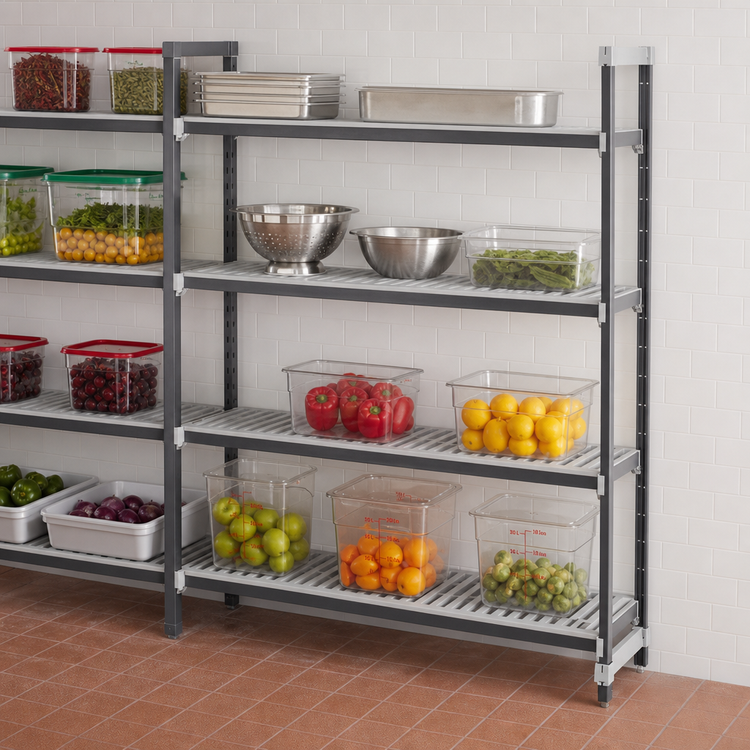 Product image #3 for Cambro Camshelving Elements XTRA 4-Shelf Stationary Add-On Shelving Unit, 21 x 48 x 72 Inches, Vented, Speckled Gray