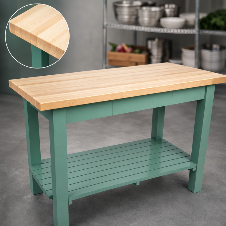 Product image #4 for John Boos Classic Country Wood Top Work Table, 60 x 25 Inches, 1-1/2 Inch Edge Grain Northern Hard Rock Maple Top, Painted Base