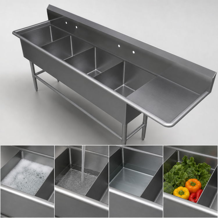 Product image #3 for John Boos Pro-Bowl 4-Compartment Stainless Steel Sink with 30-Inch Right Drainboard