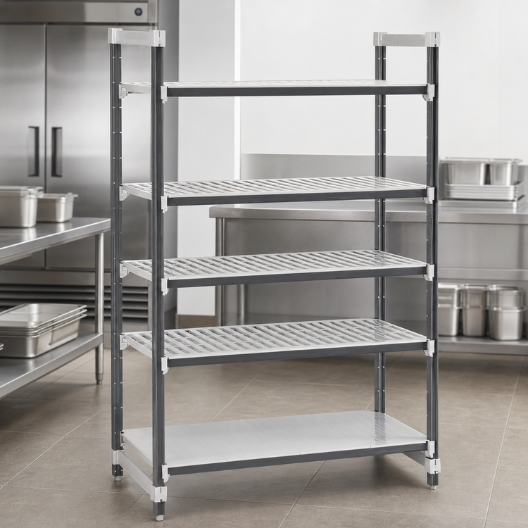 Product image #3 for Cambro Camshelving Elements XTRA Stationary 5-Tier Starter Shelving Unit, 24" x 30" x 84", Speckled Gray