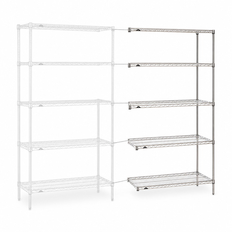 Product image #3 for Metro Super Erecta Add-On Wire Shelving Unit, 30W x 24D x 74H, 5 Shelves, Brite Finish