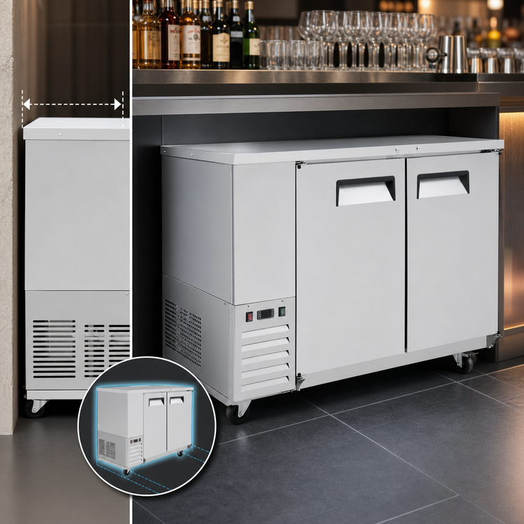 Product image #3 for Atosa Shallow Depth Two-Section Back Bar Cooler, 15 Cu. Ft., 2 Solid Doors