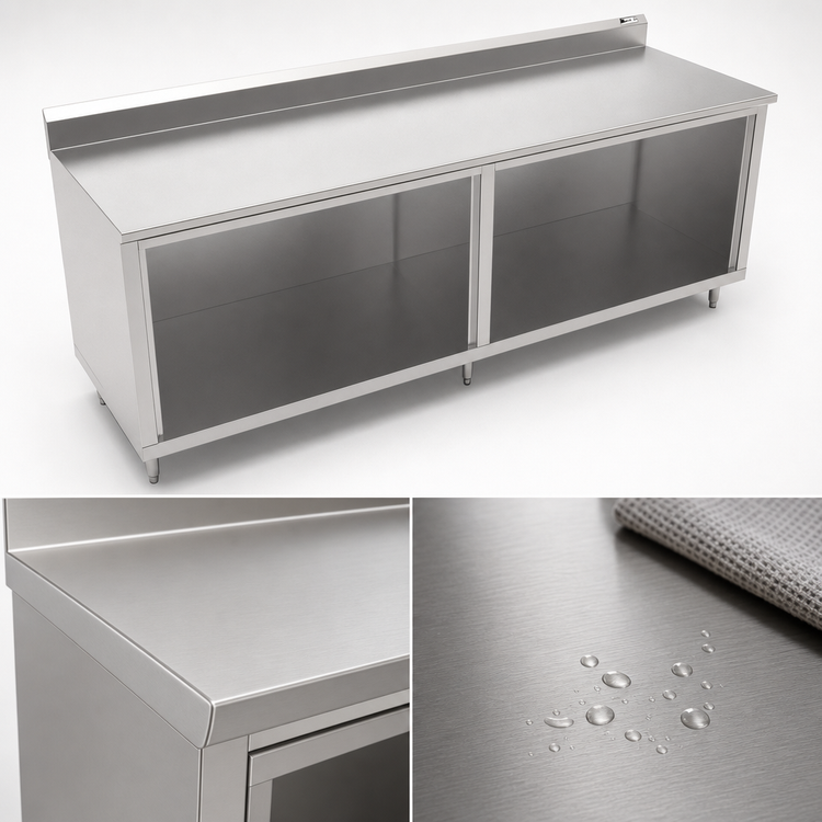Product image #3 for John Boos 96 Inch Stainless Steel Underbar Work Table with Open Front Cabinet Base and 5-Inch Backsplash