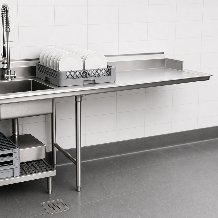 Product image #3 for Eagle Group Straight Clean Dishtable, 120 Inch x 30 Inch, Right-to-Left, 16/304 Stainless Steel Top
