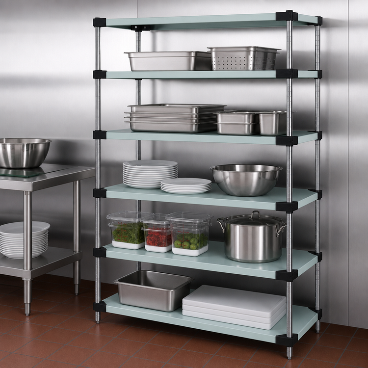 Product image #3 for Quantum 5-Shelf Solid Stainless Steel Stationary Shelving Starter Kit, 60" W x 18" D x 86" H