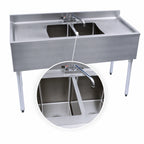 Thumbnail image #3 for BK Resources UB4-21-248TS 48-Inch Two-Compartment Underbar Sink with Dual Drainboards, Faucet, Stainless Steel, 4-1/2-Inch Backsplash