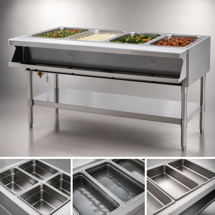 Product image #3 for Eagle Group SHT4-240-X Sealed Well Electric Hot Food Table, 4-Well, Open Base, 240V