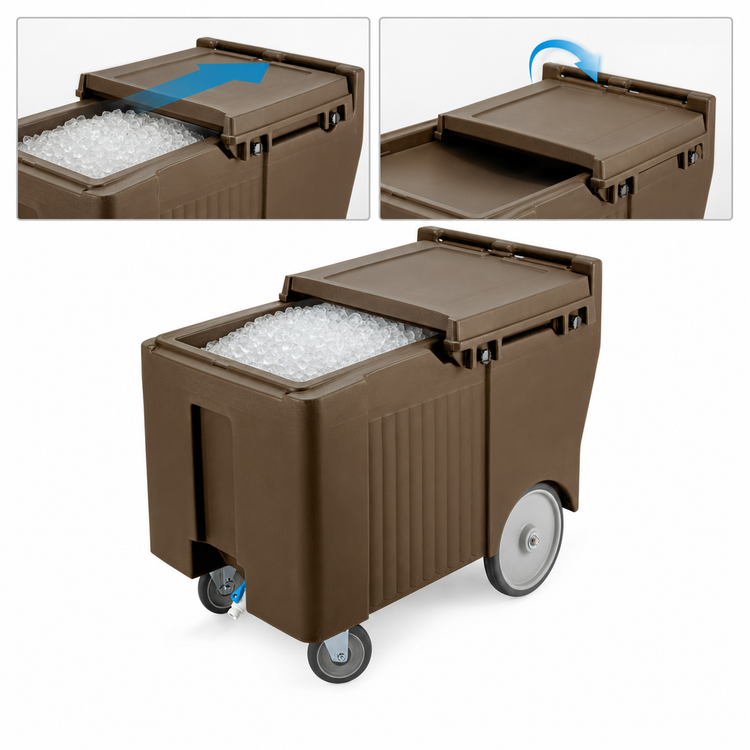 Product image #4 for Cambro SlidingLid™ 175 lb. Mobile Ice Caddy with Easy Wheels, Dark Brown