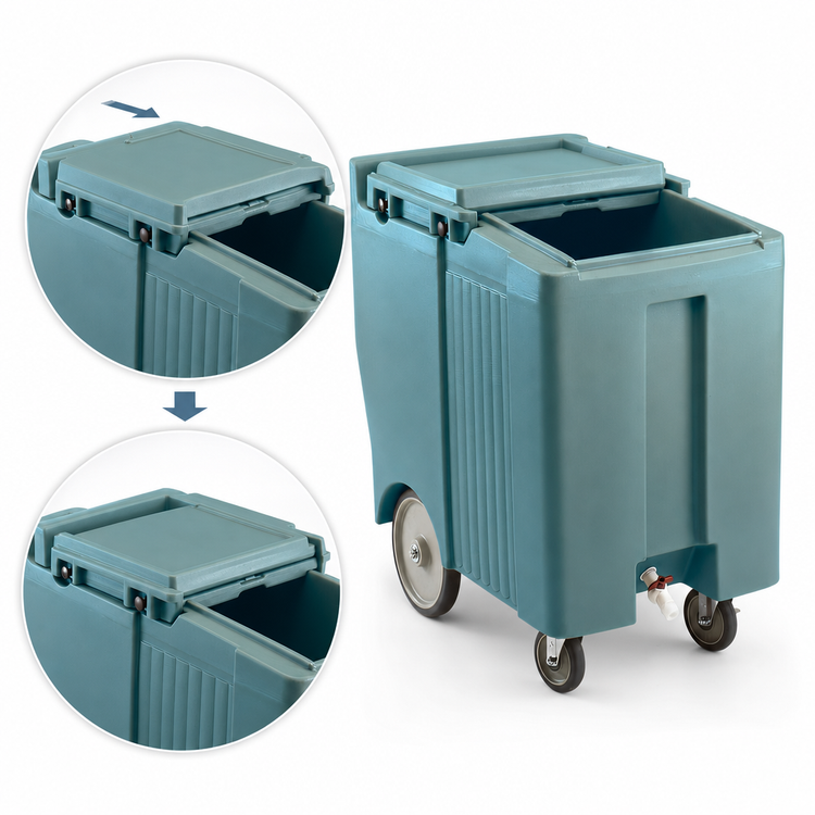 Product image #4 for Cambro SlidingLid Tall Mobile Ice Caddy with Easy Wheels, 175 lb Capacity, Slate Blue