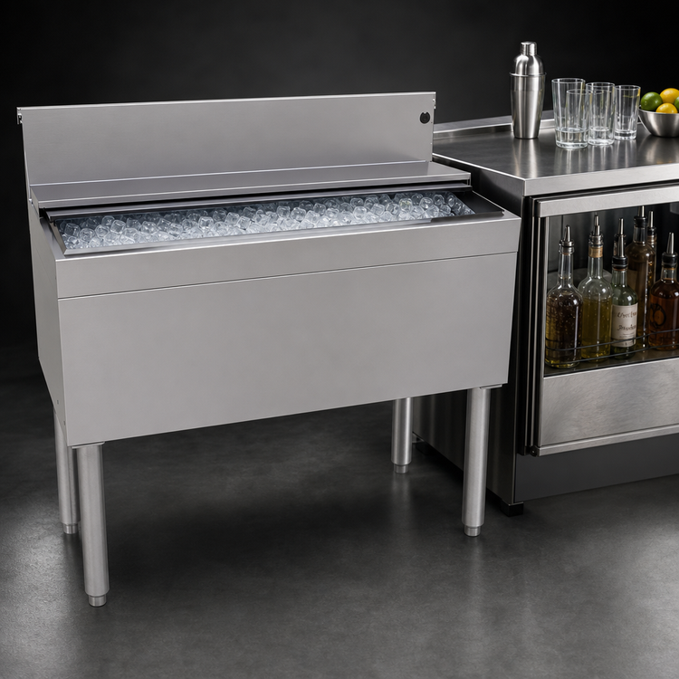 Product image #3 for Glastender Underbar Stainless Steel Ice Bin with Sliding Cover, 36 Inch W x 19 Inch D, 100 lb Capacity