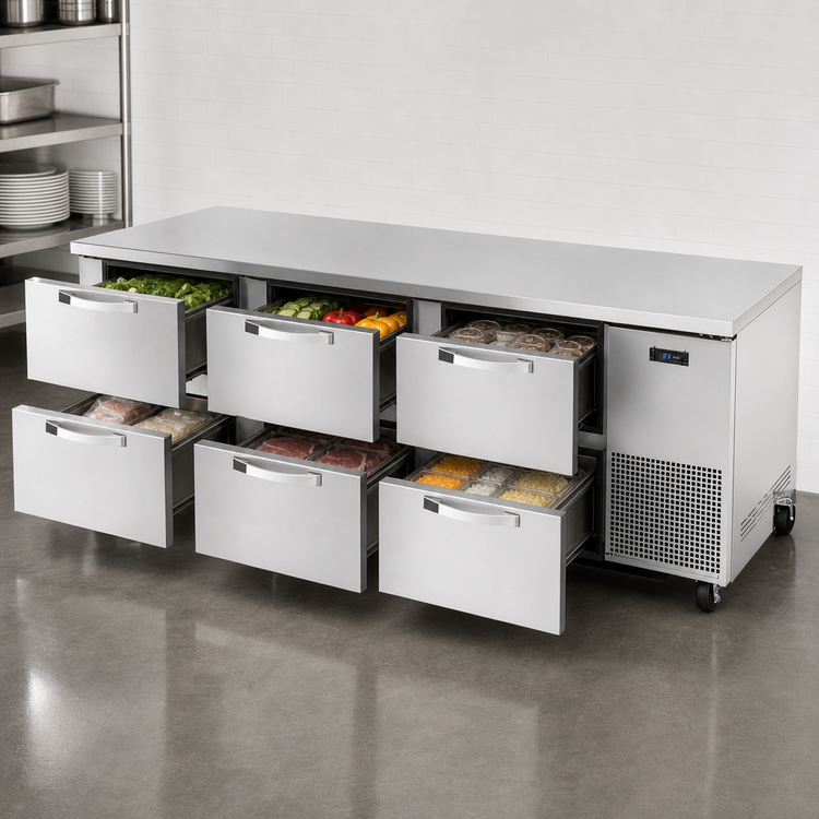 Product image #3 for True SPEC Series 93-Inch 3-Section Deep Undercounter Refrigerator with 6 Drawers
