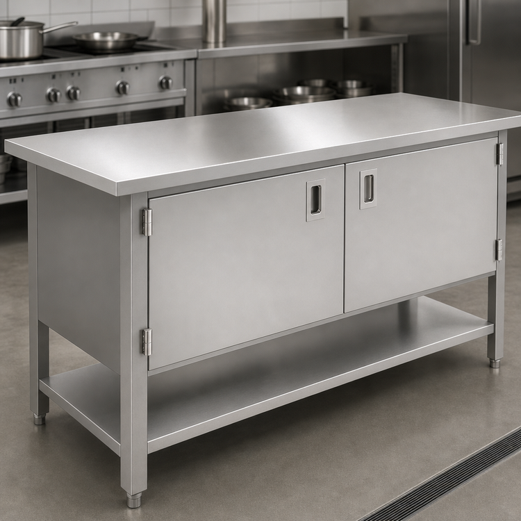Product image #3 for John Boos 60" x 24" Enclosed Stainless Steel Work Table with Hinged Door Cabinet Base and Undershelf