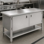 Thumbnail image #3 for John Boos EBHS4-2460 60" x 24" Enclosed Stainless Steel Work Table with Hinged-Door Cabinet Base and Undershelf