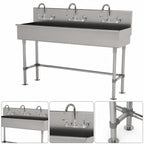 Thumbnail image #3 for Advance Tabco 19-FM-72-F 72-Inch 3-Station Freestanding Stainless Steel Hand Wash Sink with 3 Faucets, Backsplash and Rear Basket Drain