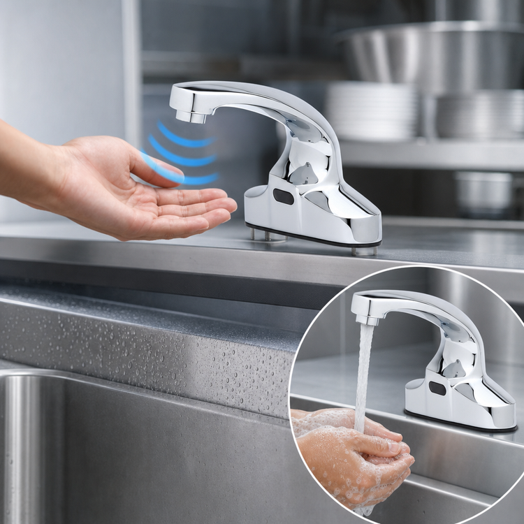 Product image #3 for ChekPoint Electronic Touchless Deck Mount Faucet, 4-Inch Centers, Chrome Finish, Mixing Valve