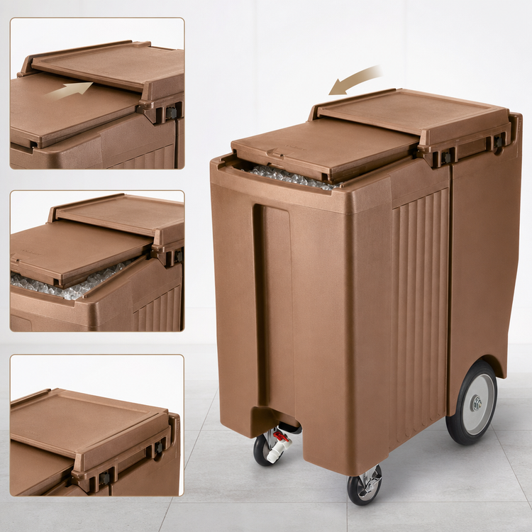 Product image #4 for Cambro SlidingLid Tall Mobile Ice Caddy with Easy Wheels, 200 lb Capacity, Coffee Beige