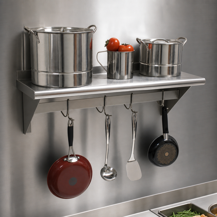 Product image #3 for Advance Tabco PS-15-48 Wall-Mounted Shelf with Pot Rack, 48" W x 15" D, 18/430 Stainless Steel