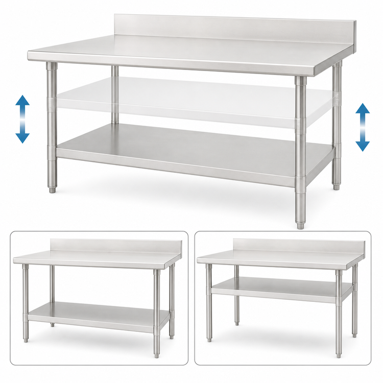 Product image #3 for 84 Inch x 30 Inch Adjustable Galvanized Work Table Undershelf